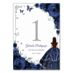 Numéro De Table Elégant Chic Fleurs de Quinceañera Bleu Marine Arg