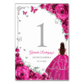 Numéro De Table Elegant Chic Fuchsia Pink Roses Silver Quinceanera (Dos)