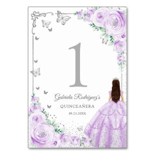Numéro De Table Élégant Chic Lilas Roses Violettes Quinceanera Arg