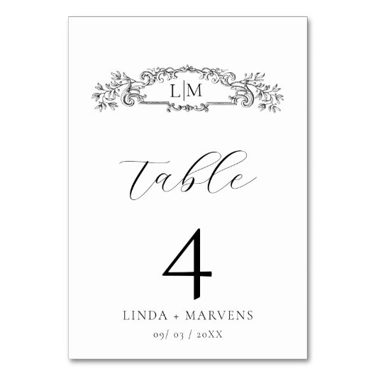Numéro De Table Élégant & Chic mariage monogramme de crête botaniq (Dos)