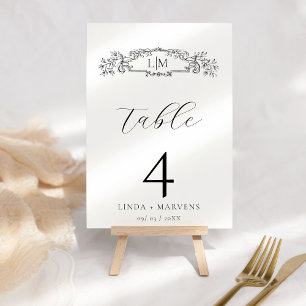 Numéro De Table Élégant & Chic mariage monogramme de crête botaniq