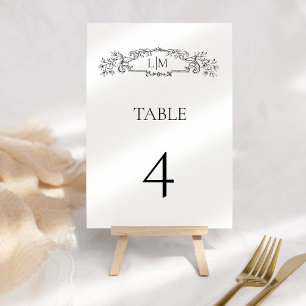 Numéro De Table Élégant & Chic mariage monogramme de crête botaniq