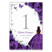 Numéro De Table Elegant Chic Purple Roses Silver Quinceanera (Dos)