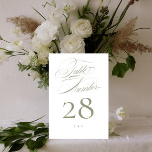 Numéro De Table Elégant Classic Sage sur White Calligraphy Mariage
