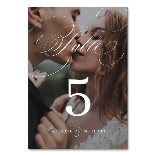 Numéro De Table Élégant classique calligraphie mariage photo (Dos)