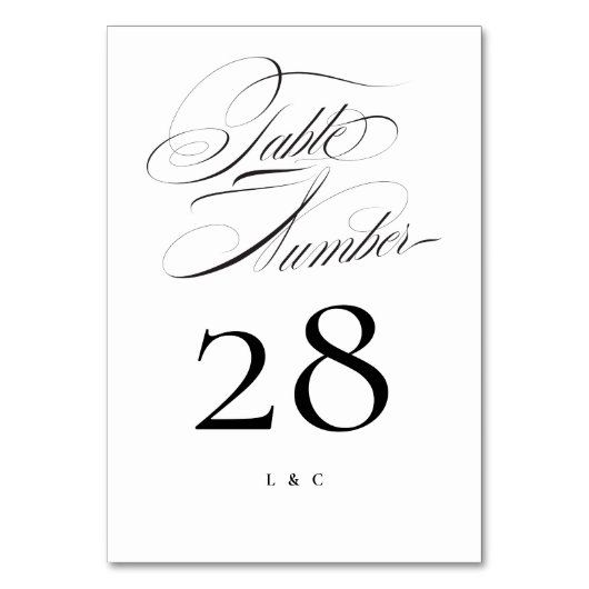 Numéro De Table Élégant classique noir sur blanc Mariage de callig (Dos)