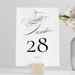 Numéro De Table Élégant classique noir sur blanc Mariage de callig