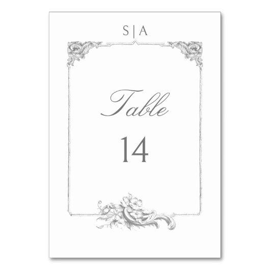 Numéro De Table Élégant classique Rococo Floral (Dos)