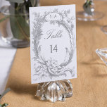 Numéro De Table Élégant classique Rococo Floral<br><div class="desc">Cette suite classique de décors historiques s'inspire des gravures du peintre Alexis Peyrotte,  datant du XVIIIe siècle,  avec du gris clair sur des feuilles blancs acanthus,  des parchemins ornés,  des fleurs et des feuilles. Cette collection est le complément parfait à un mariage élégant,  formel et romantique.</div>