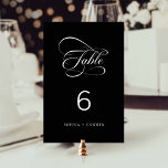 Numéro De Table Élégant Classy Mariage Noir<br><div class="desc">Numéro de table du mariage de calligraphie tourbillonnant romantique et élégant. Pour une personnalisation plus avancée de cette conception,  cliquez sur le BOUTON OUTIL DESIGN BLEU ci-dessus !</div>