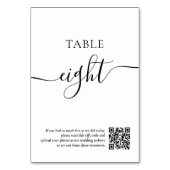 Numéro De Table Élégant code QR mariage de script noir blanc (Dos)