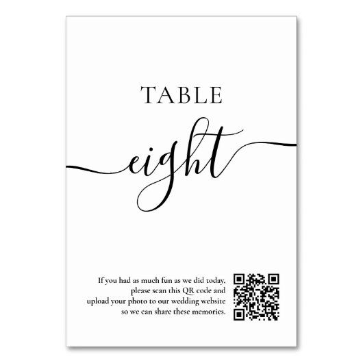 Numéro De Table Élégant code QR mariage de script noir blanc (Dos)