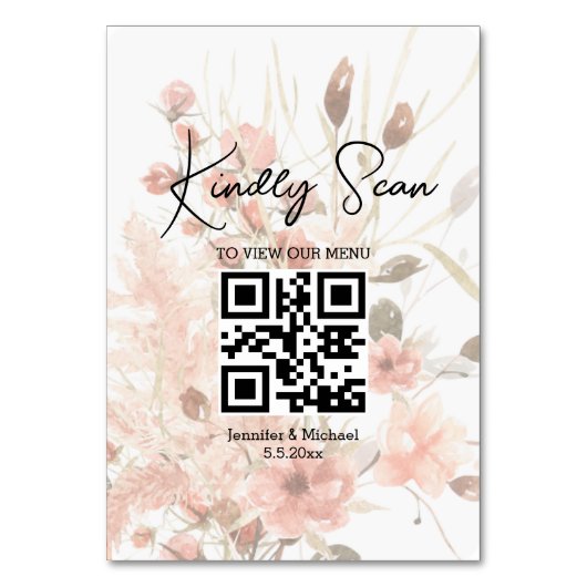 Numéro De Table élégant code qr menu de mariage botanique boho (Par défaut)