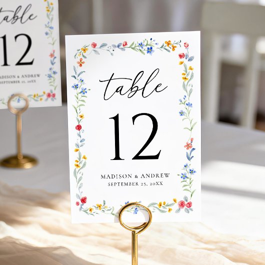 Numéro De Table Elegant Colorful Wildflower Meadow Wedding