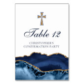 Numéro De Table Elegant Confirmation Cross Navy Blue Gold Agate (Dos)