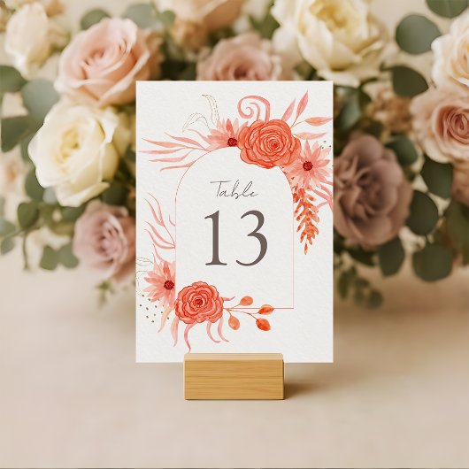 Numéro De Table Elegant Coral Floral Terracotta Wedding