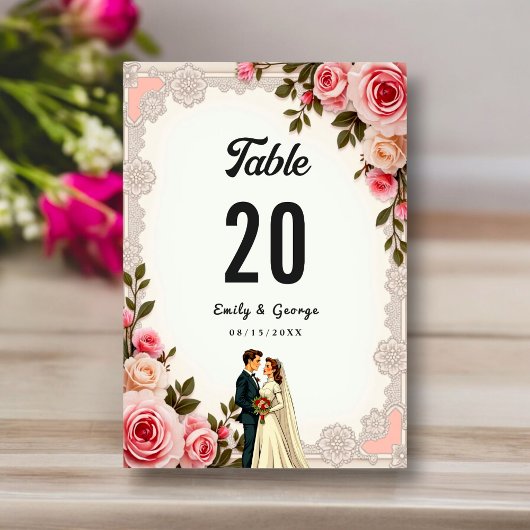 Numéro De Table Élégant Couple rose pâle Mariage Floral été