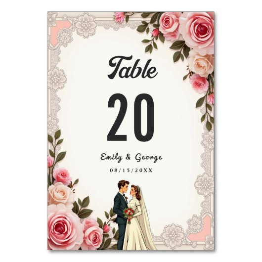 Numéro De Table Élégant Couple rose pâle Mariage Floral été (Dos)