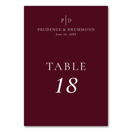 Numéro De Table Elegant Deep Burgundy Wedding (Dos)