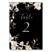 Numéro De Table Elégant design de fleurs blanches sur Mariage noir (Dos)