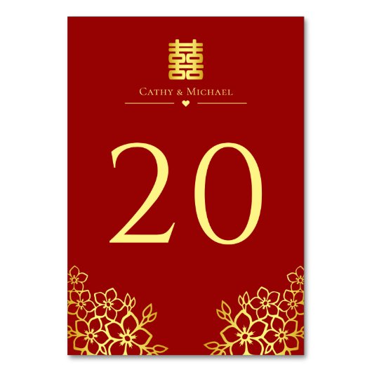 Numéro De Table Élégant double bonheur chinois mariage floral (Par défaut)