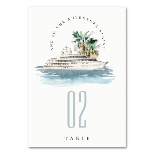 Numéro De Table Elégant Dusky Cruise Ship Palm Mariage marin (Dos)