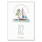 Numéro De Table Elégant Dusky Turquoise Sailboat Palm Mariage mari (Dos)