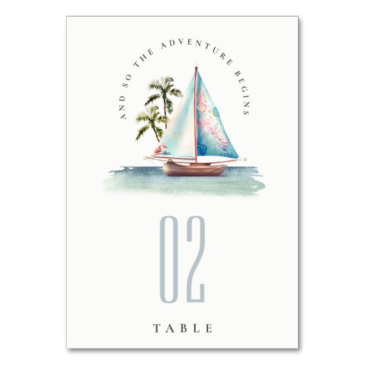 Numéro De Table Elégant Dusky Turquoise Sailboat Palm Mariage mari (Dos)
