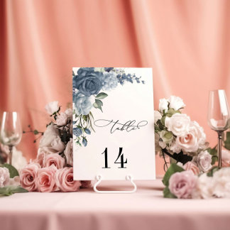 Numéro De Table Elegant Dusty Blue Floral Wedding Table Card