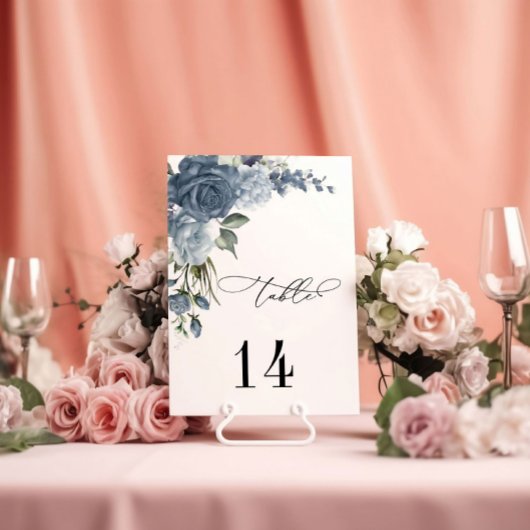 Numéro De Table Elegant Dusty Blue Floral Wedding Table Card