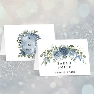 Numéro De Table Elegant Dusty Blue Floral Wedding Table Place Card