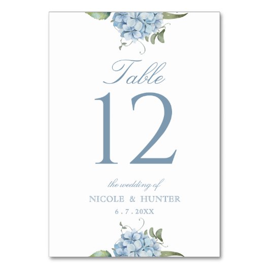 Numéro De Table Elegant Dusty Blue Hydrangea Wedding Table Number (Par défaut)