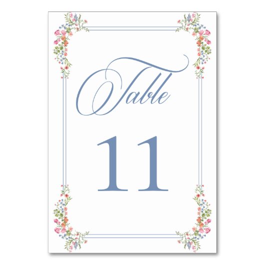 Numéro De Table Elegant Dusty Blue Pastel Wildflower Crest Wedding (Dos)