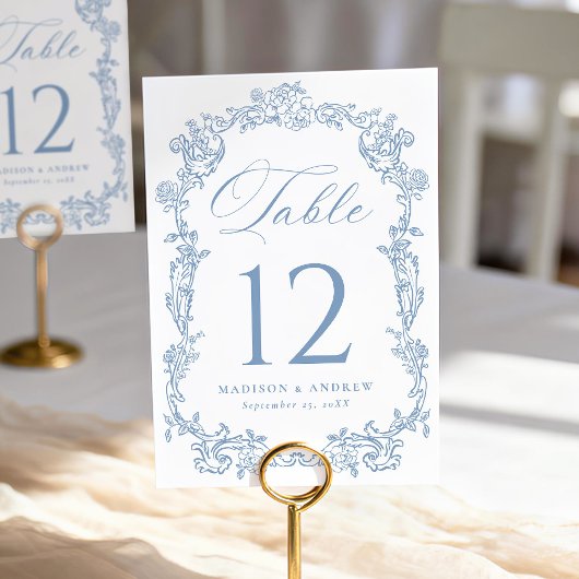 Numéro De Table Elegant Dusty Blue Victorian Floral Wedding