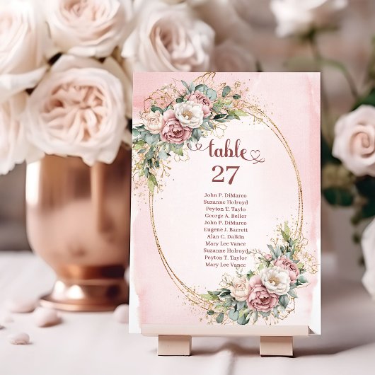Numéro De Table Elegant Dusty Pink Flowers Eucalyptus Table Number