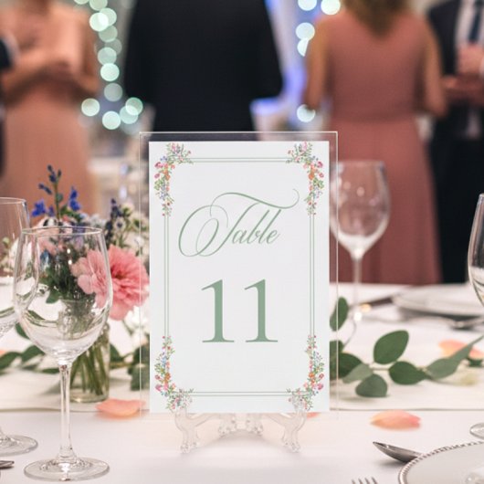 Numéro De Table Elegant Dusty Sage Pastel Wildflower Crest Wedding
