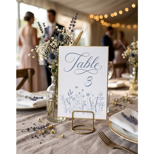 Numéro de table élégant écrit à la main avec fleur