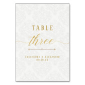 Numéro De Table Élégant écriture blanche dentelle or 3 Trois Maria (Dos)