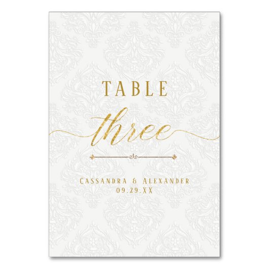 Numéro De Table Élégant écriture blanche dentelle or 3 Trois Maria (Par défaut)