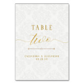 Numéro De Table Élégant écriture blanche dentelle or mariage deux  (Dos)