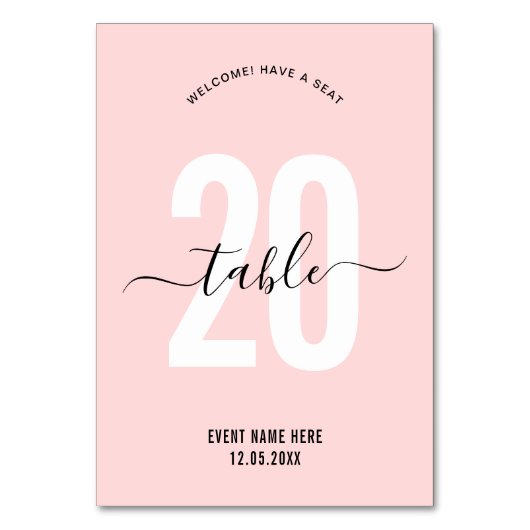 Numéro de table élégant écriture rose pâle moderne (Par défaut)