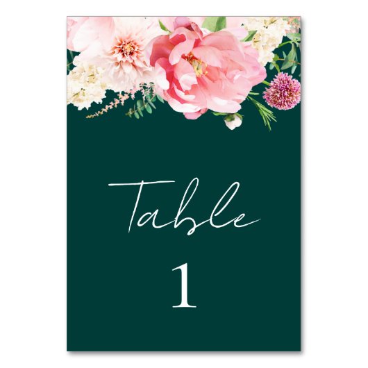 Numéro De Table Élégant Emerald Blush rose Floral foncé Moody (Par défaut)