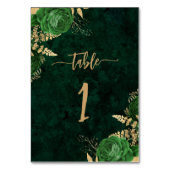 Numéro De Table Élégant Emerald Green Gold Floral Mariage (Dos)