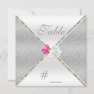 Numéro de table élégant en damas argenté et rose r