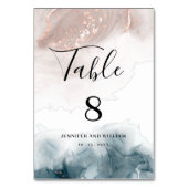 Numéro De Table Élégant Encre Alcoolique Doré Blush Bleu Moderne M (Dos)