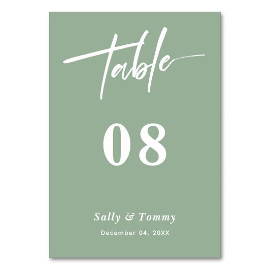 Numéro De Table Élégant et élégant : Mariage moderne Sage Green (Dos)
