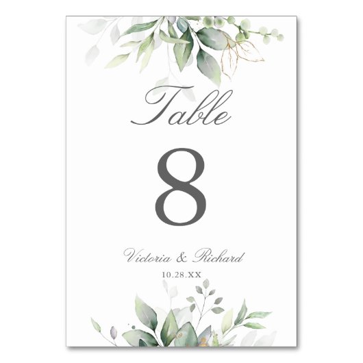 Numéro De Table Elégant Eucalyptus Feuille Mariage or vert (Par défaut)