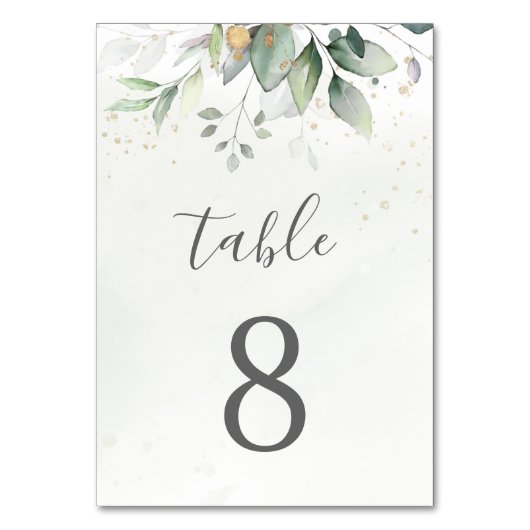 Numéro De Table Elégant Eucalyptus Feuille Mariage or vert (Dos)