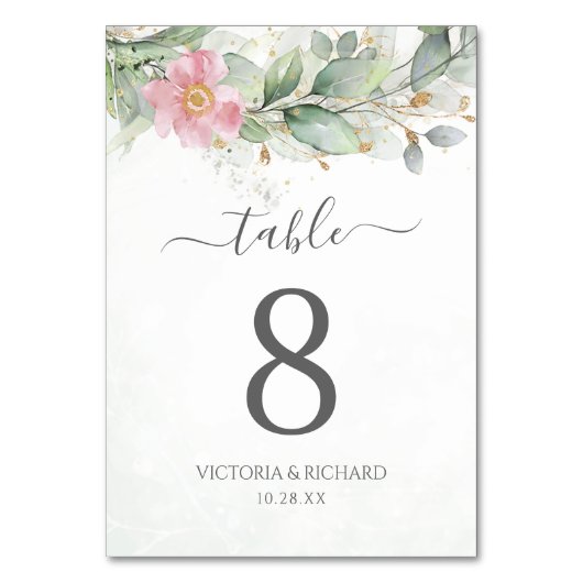 Numéro De Table Elégant Eucalyptus Feuille Mariage or vert (Par défaut)