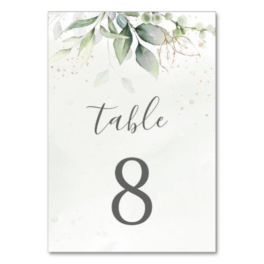 Numéro De Table Elégant Eucalyptus Feuille Mariage or vert (Par défaut)